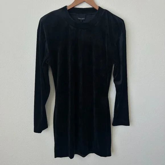 Cynthia Rowley | Dresses | New Cynthia Rowley Dress Womens Large Black  Velour Shoulder Pad Long Sleeve L | Poshmark
